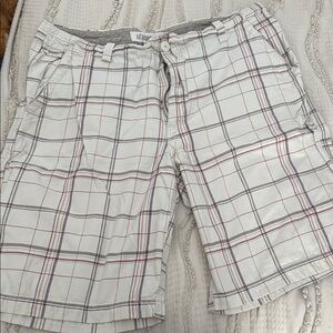 Aeropostale White Plaid Cotton Shorts with Red & Gray Stripes